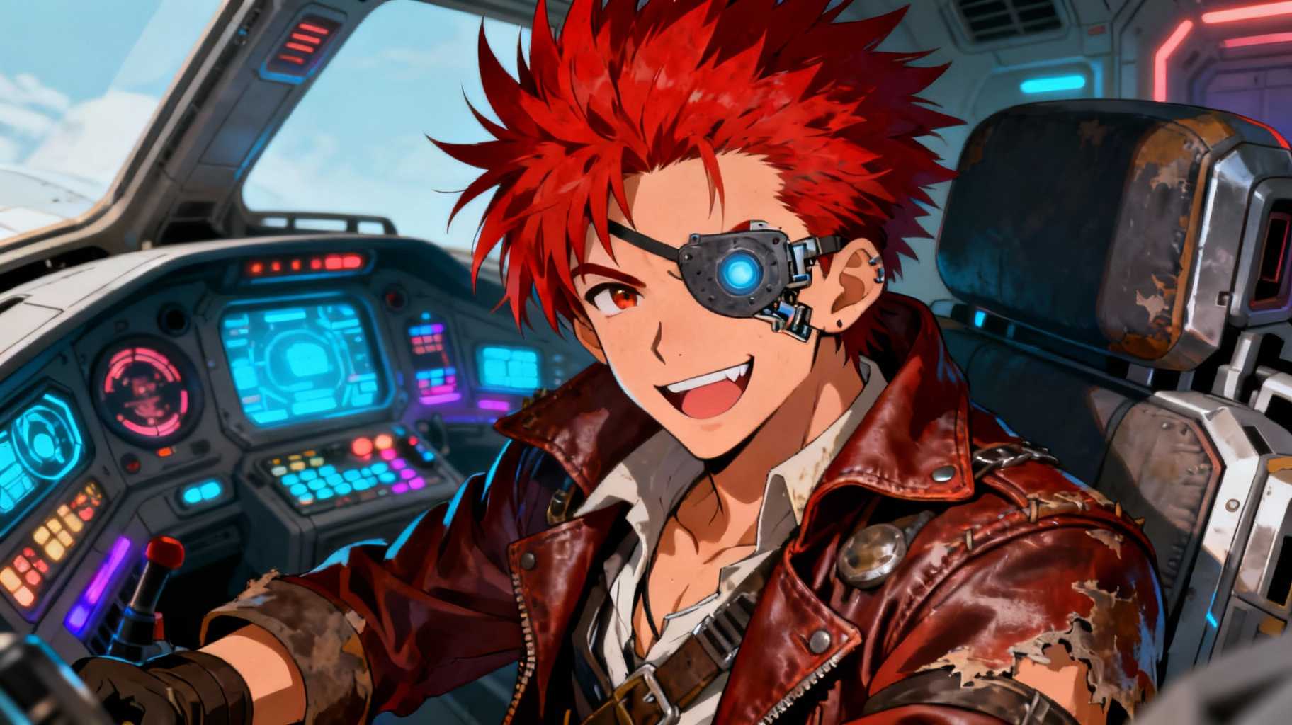 Image of a vibrant anime-style space pirate in a spaceship cockpit.jpeg